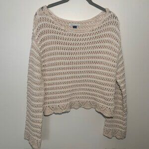 American Eagle Chunky Open Knit Boho Sweater Cotton Blend Neutral - Size M